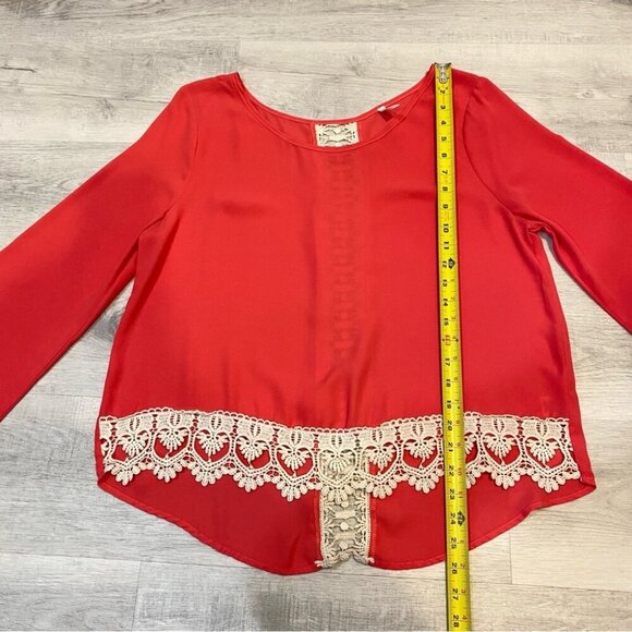 Pink Blush L Silk Rosy Pink Crochet Lace Feminine Flowy Blouse - Picture 9 of 16